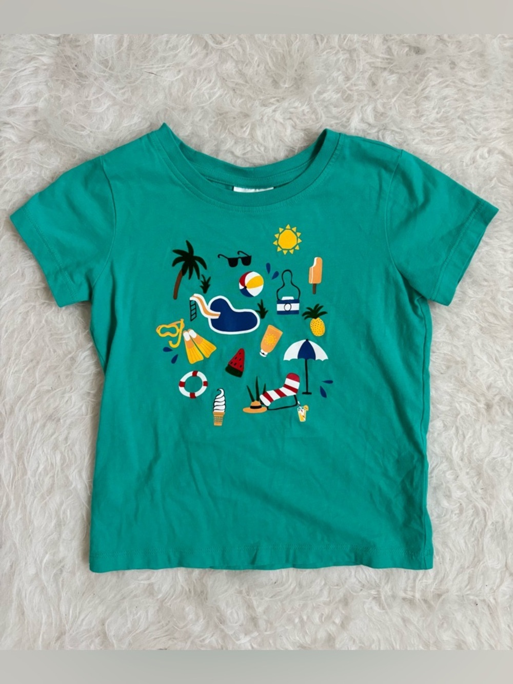 Hanna Andersson Teal Short Sleeve Tee with Summer, Tropical, Beach Vibes